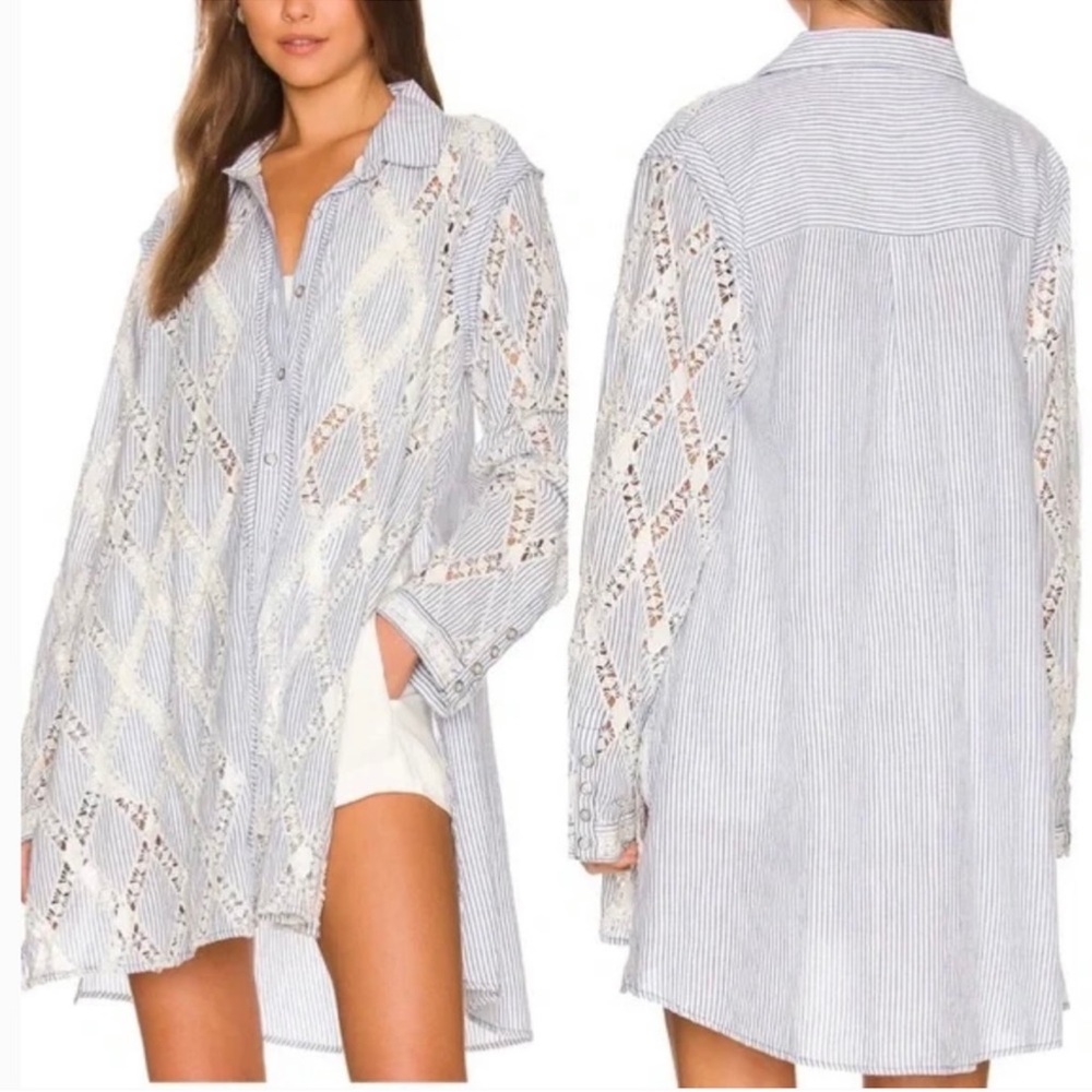 NWT Free People Rare Find Maldives Stripes Lacey Tunic Top